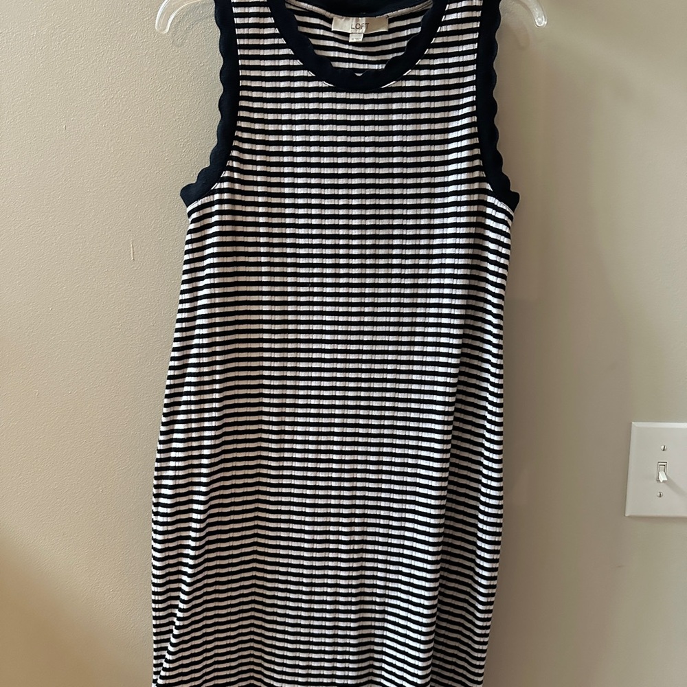 LOFT Striped Sleeveless Dress - Navy & White